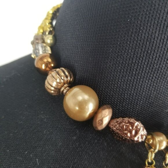 Treska Gold Mixed Metallic Beaded Choker Necklace Earring Bracelet Set Boho - Picture 2 of 12